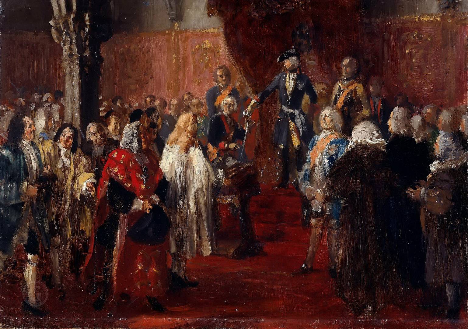 Адольф фон Менцель. Демонстрация верности силезского парламента Фридриху II в Бреслау (эскиз). 1855