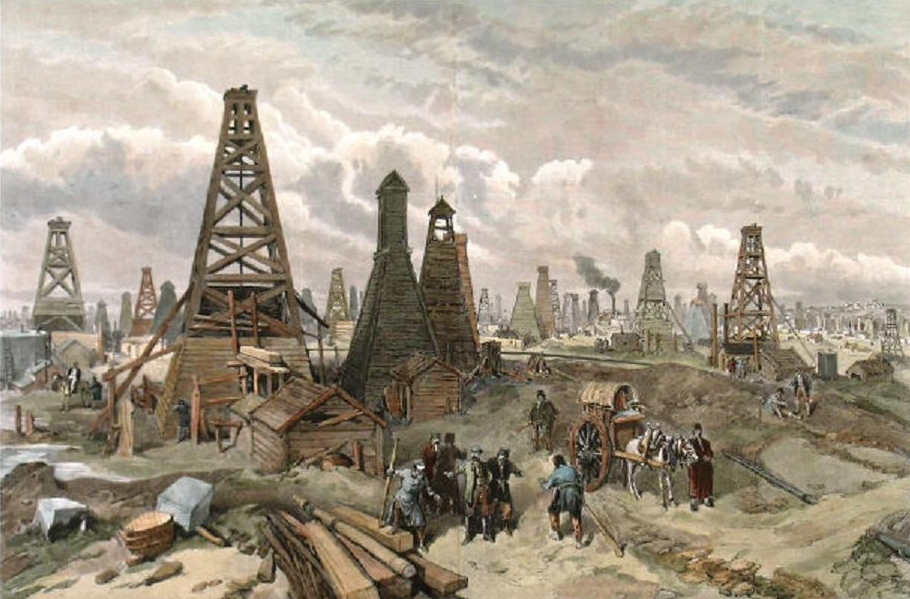 Уильям Симпсон. Нефтяные скважины Баку, на Каспии. 1886