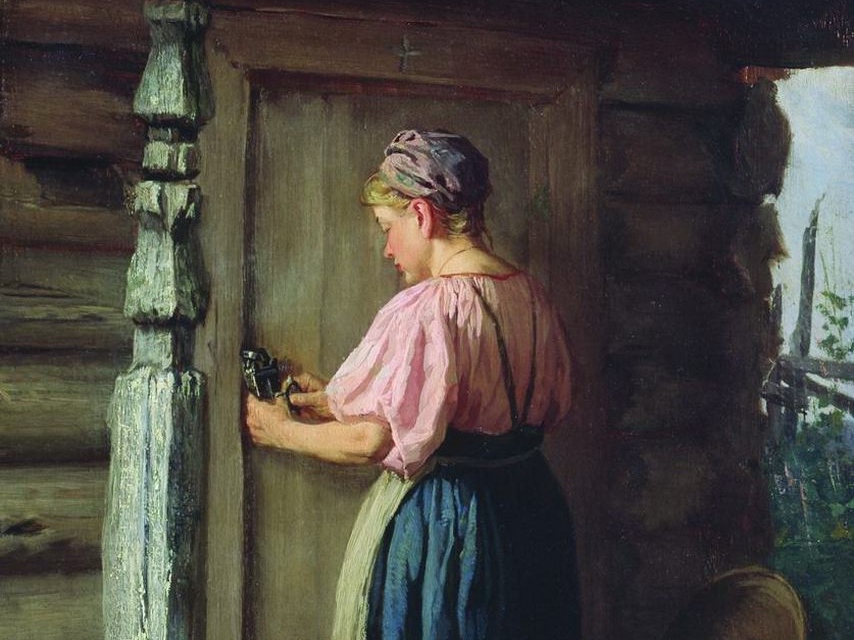Василий Максимов. Девушка у амбара (фрагмент). 1874