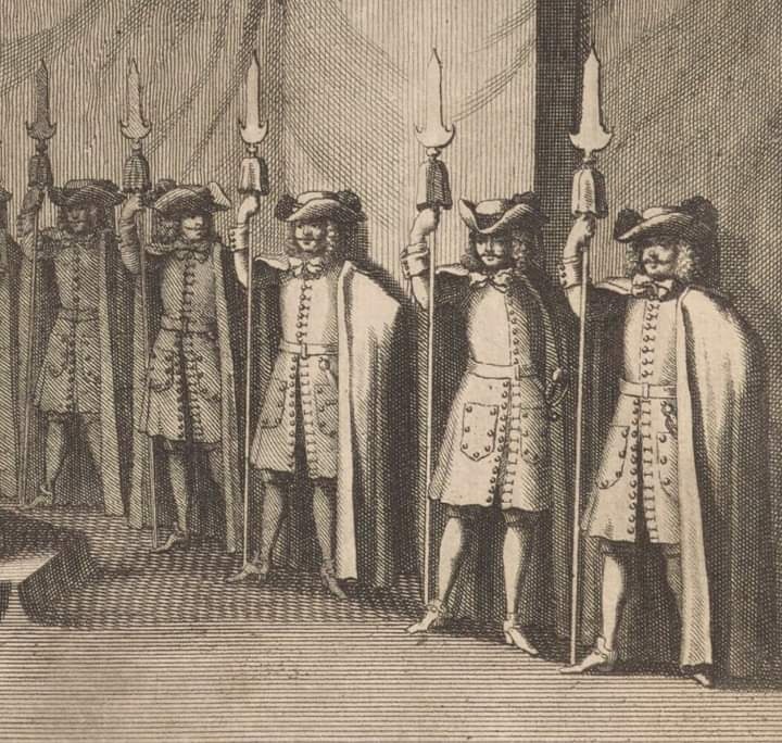Шведские драбанты в 1693 году. Личная охрана короля в Стокгольме. Гравюра