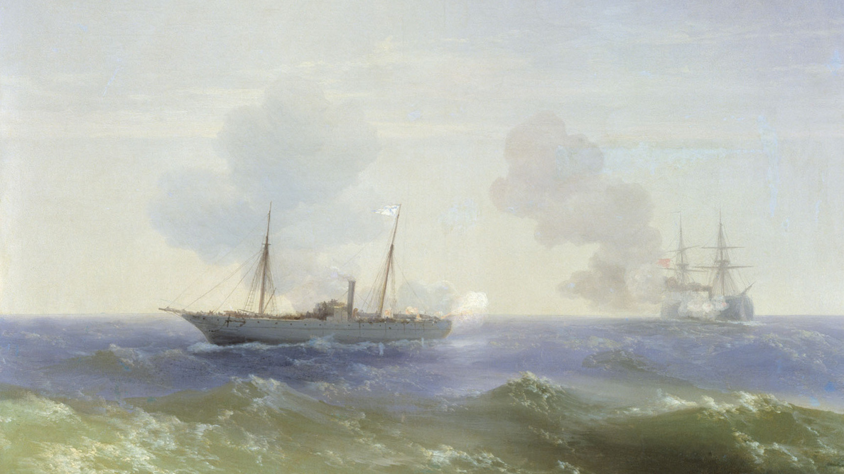 И. К. Айвазовский. Бой парохода «Веста» с турецким броненосцем «Фехти-Буленд» в Чёрном море 11 июля 1877 года