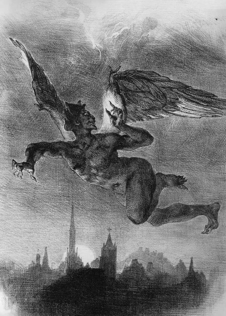Эжен Делакруа. Летящий Мефистофель (по Гете «Фауст»). 1828