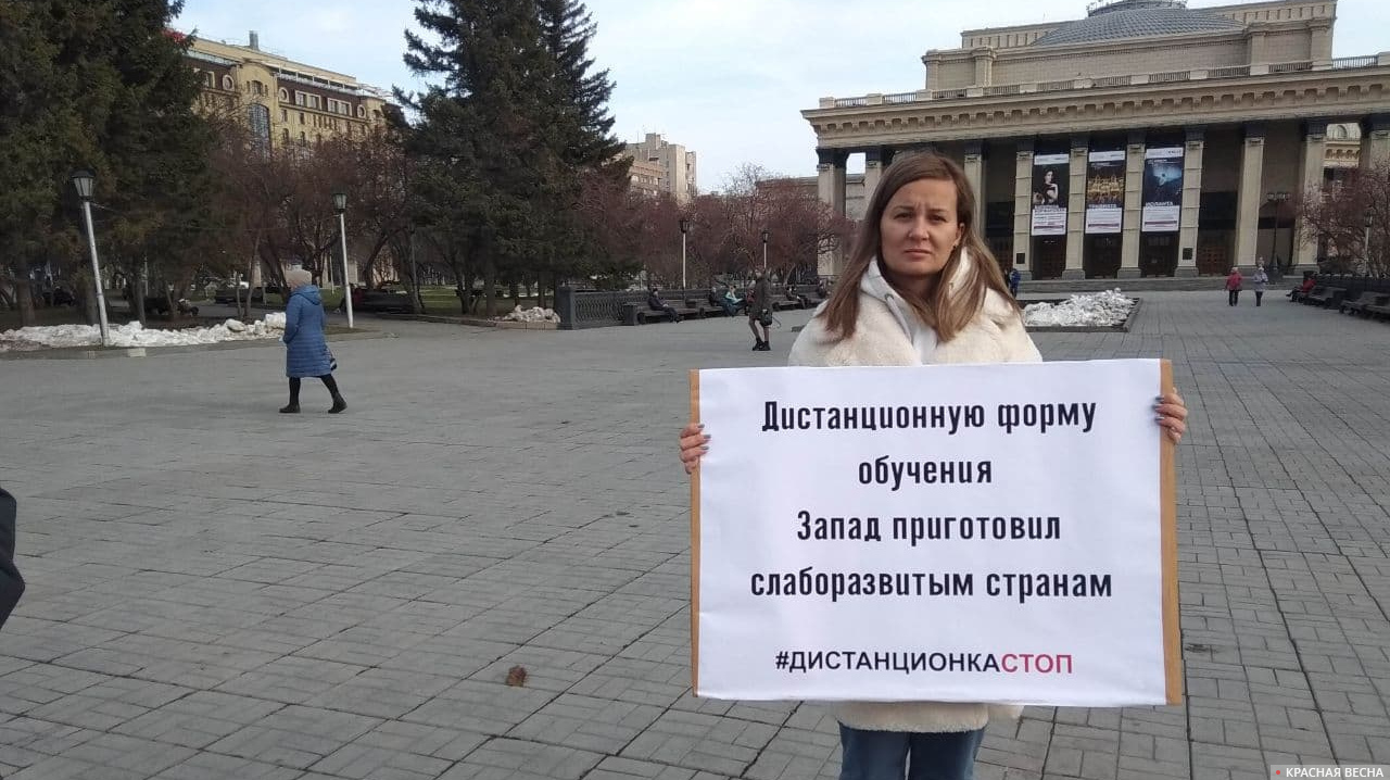 Одиночный пикет против дистанционного образования в Новосибирске