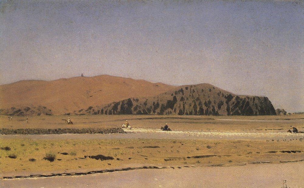 Василий Верещагин. Всадники, переплывающие реку. 1891
