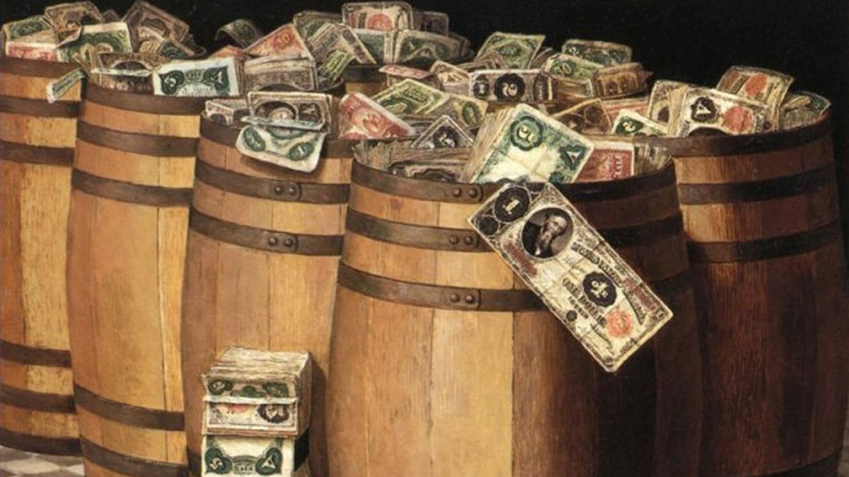 Виктор Дюбрей. Бочки денег (фрагмент). 1897