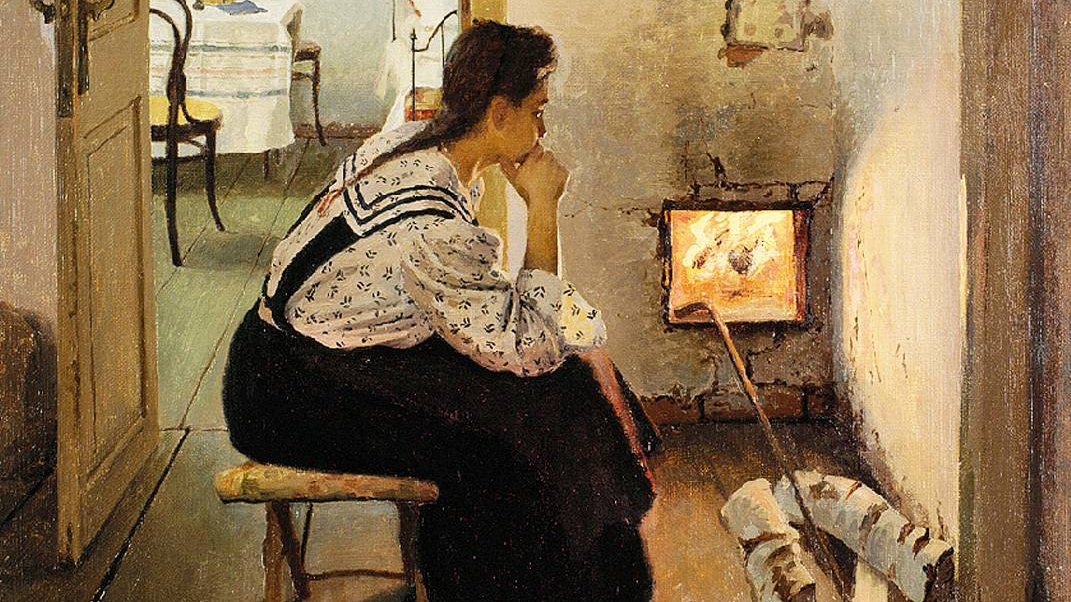 Яков Калиниченко. Думы у печки. 1897