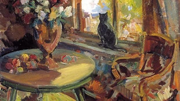 Константин Коровин. Черный кот на подоконнике (фрагмент). 1902 