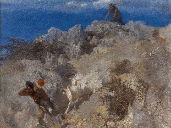 Арнольд Бёклин. Пан пугает пастуха (Страшная паника, фрагмент). 1865