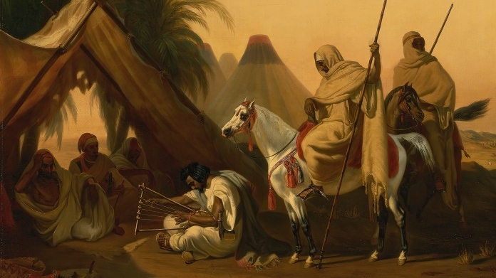 Орас Верне. Арабские всадники и старейшины слушают музыканта. 1833