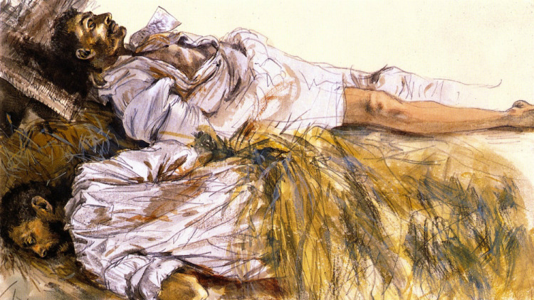 Адольф фон Менцель. Мертвые солдаты. 1866