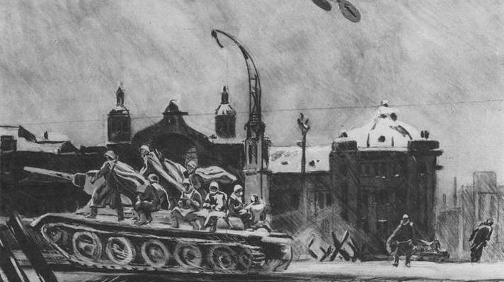 Александр Дейнека. танки идут на фронт. 1946