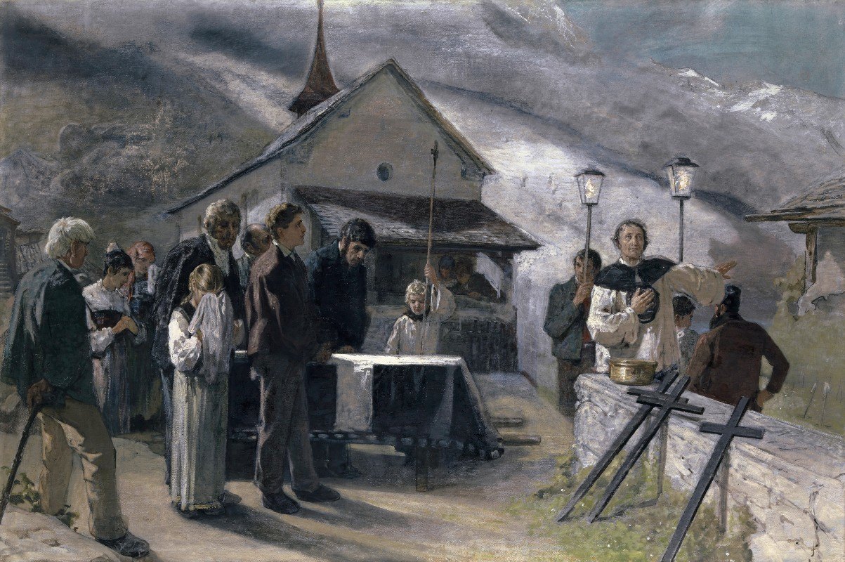 Эрнст Штюкельберг. Похороны после оползня в Шпирингене в 1887 году. 1893