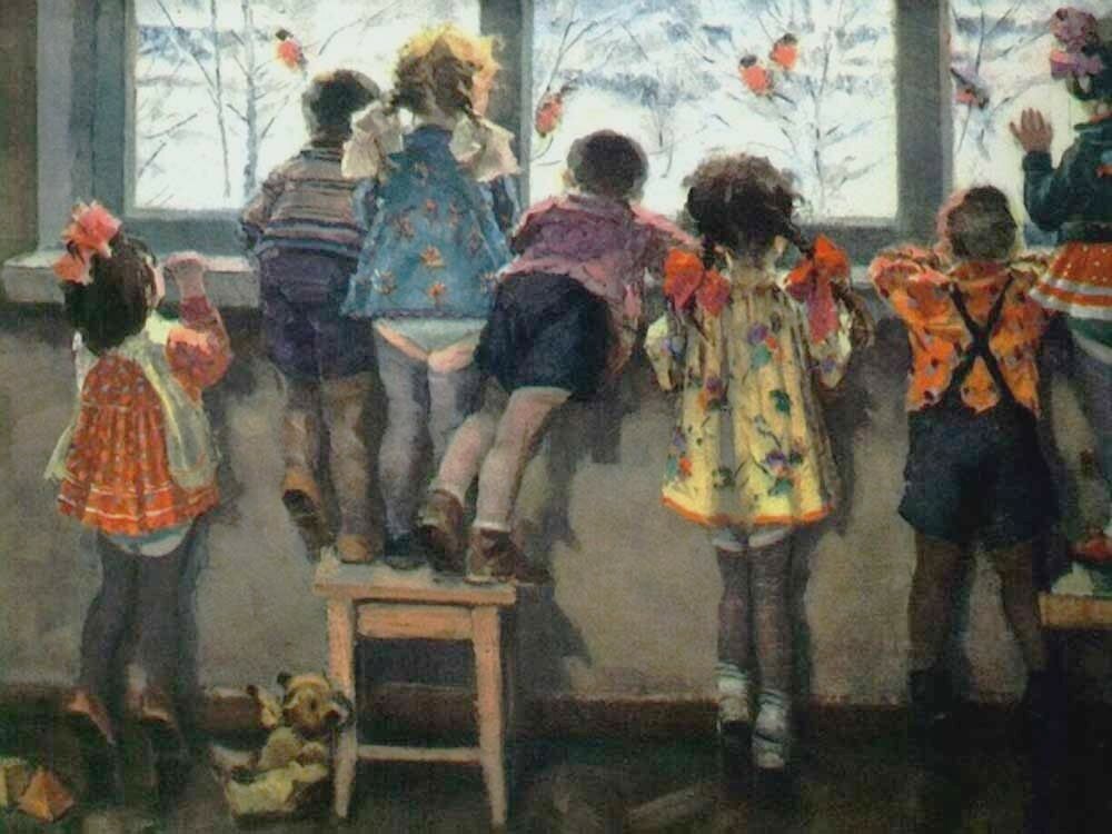 Николай Ульянов. Снегири. Детский сад. 1964
