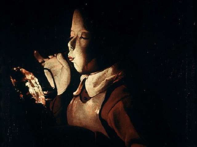 Жорж де Латур. Мальчик, зажигающий лампу (фрагмент). 1640
