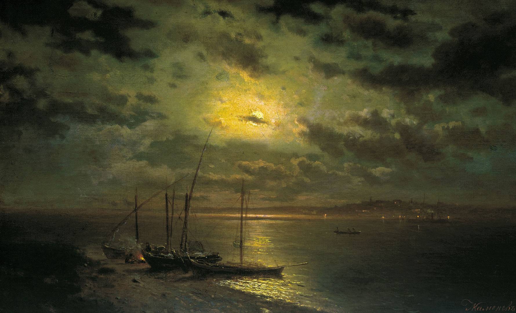 Каменев Лев. Лунная ночь на реке. 1870-е