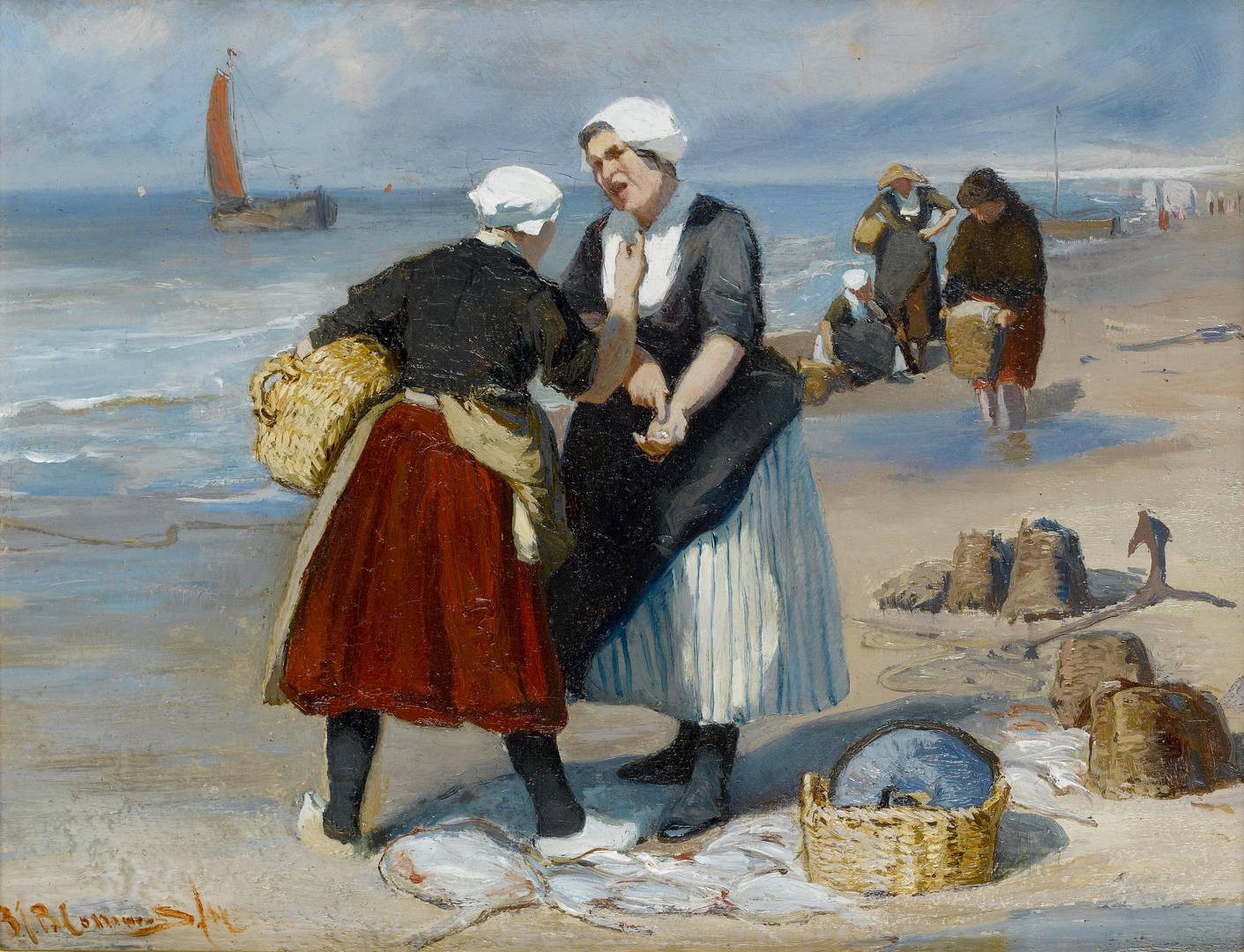 Бернард Бломмерс. Рыбачки торгуются на пляже. 1867