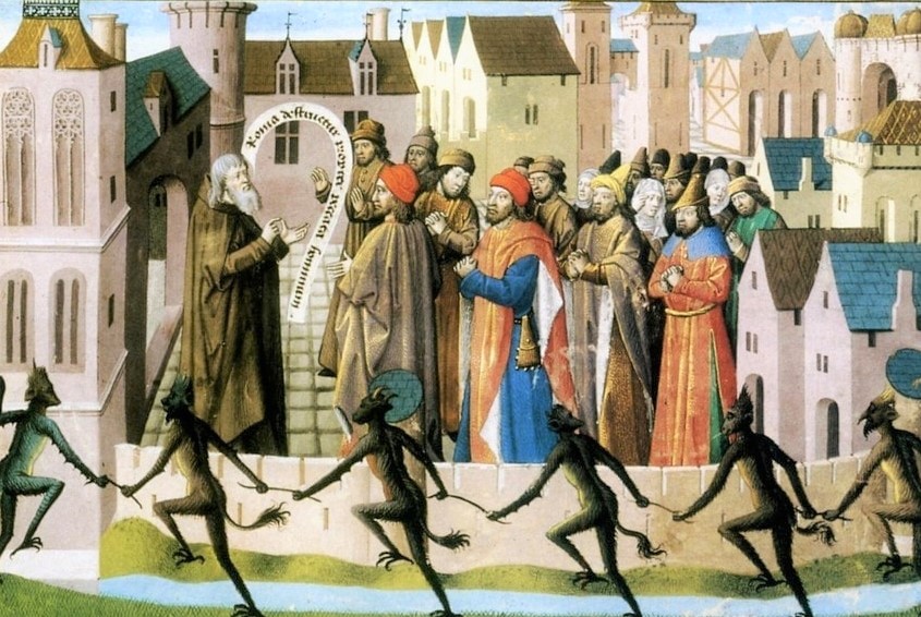Ученик Святого Августина Павел Орозий проповедует римлянам, в то время как демоны танцуют вокруг города