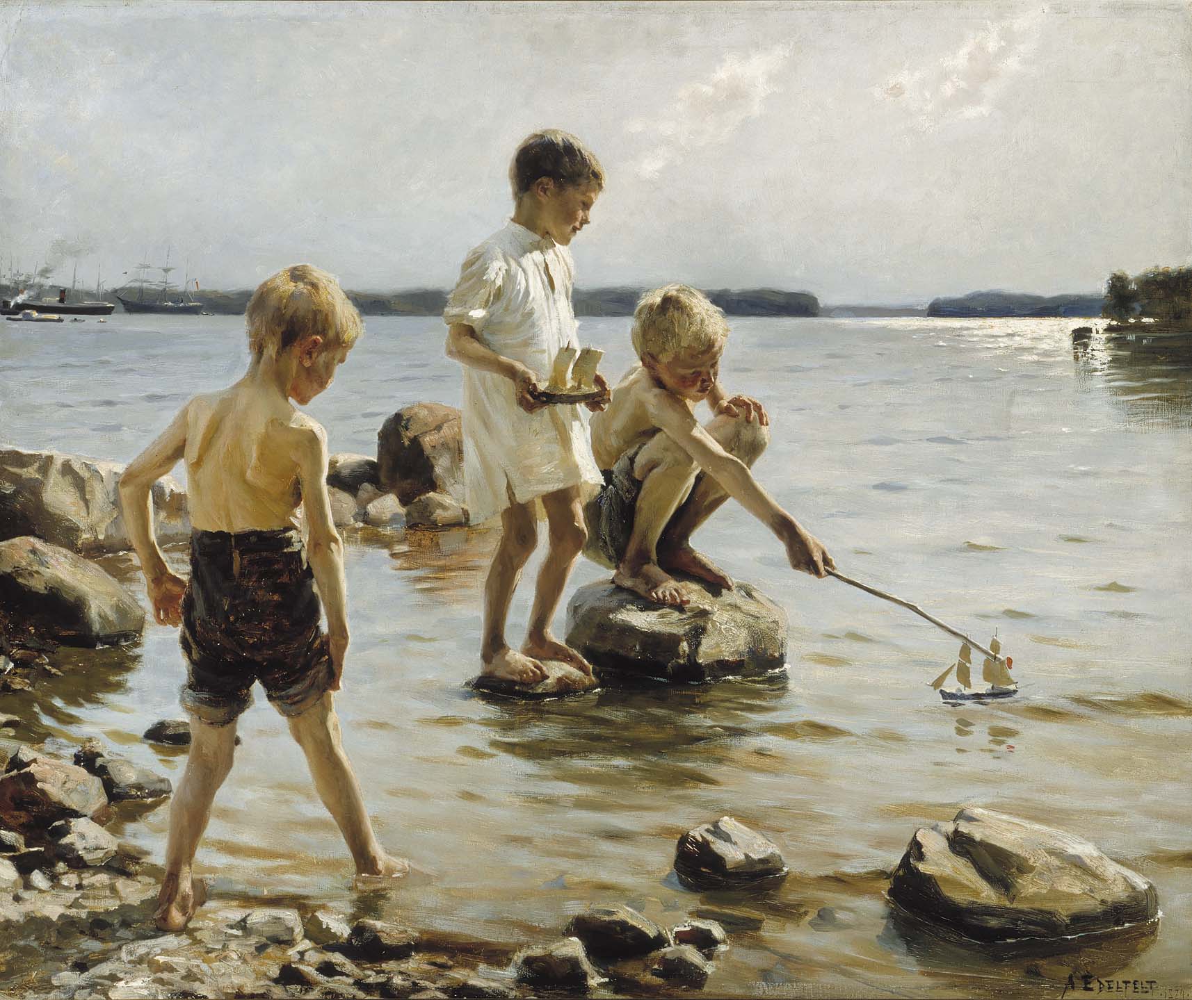 Альберт Эдельфельт. Мальчики играют на берегу. 1884