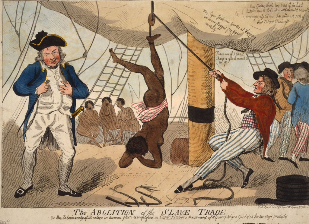 Наказание африканской невольницы на борту судна за проявление непокорности, миниатюра 1792 года