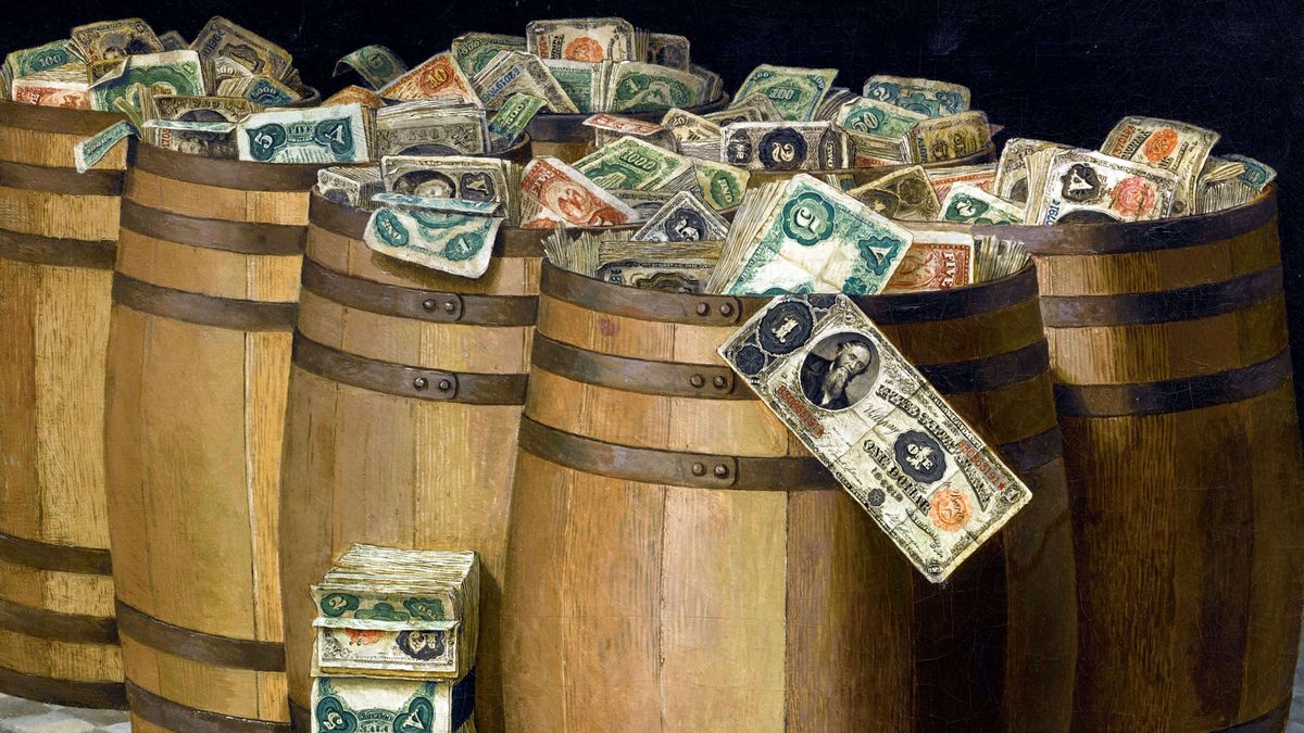 Виктор Дюбрей. Бочки с деньгами. 1897 год.