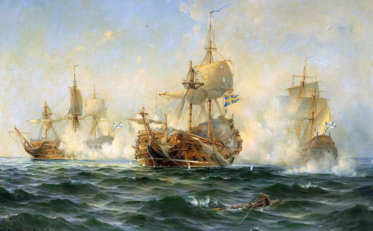 Людвиг Рихард. Линкор Вахтмайстер сражается против русской эскадры в 1719 году. 1895