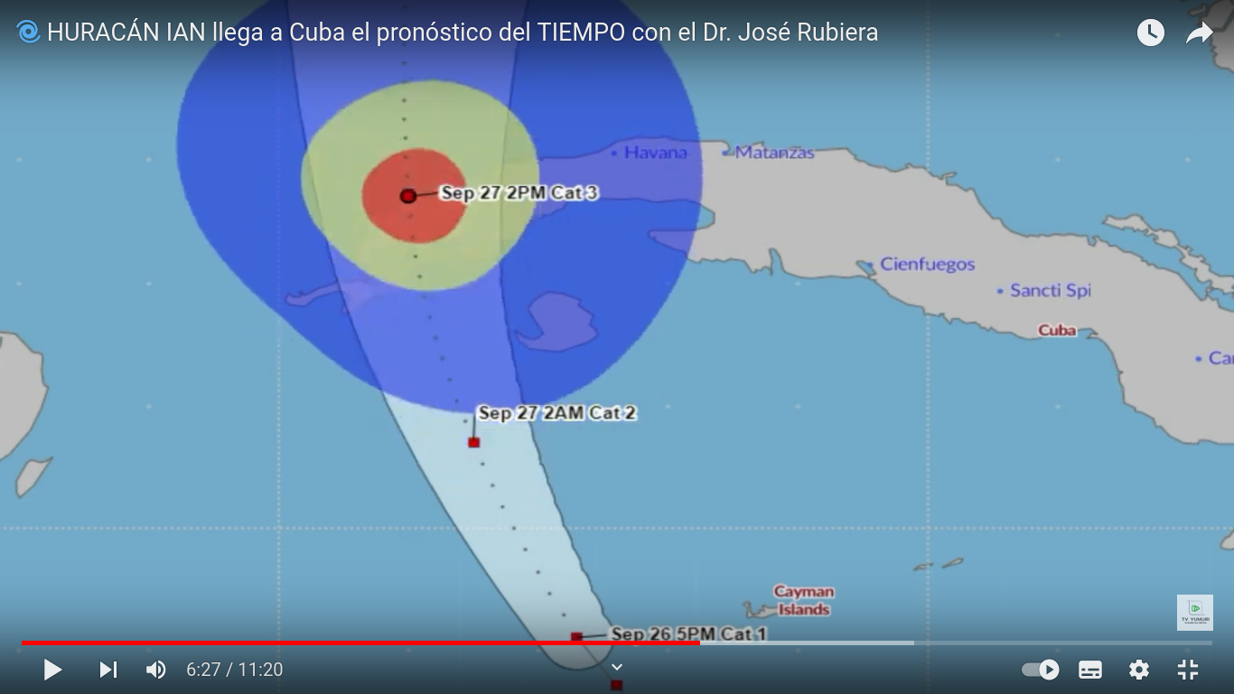 Траектория урагана «Йен» через острова Кубы