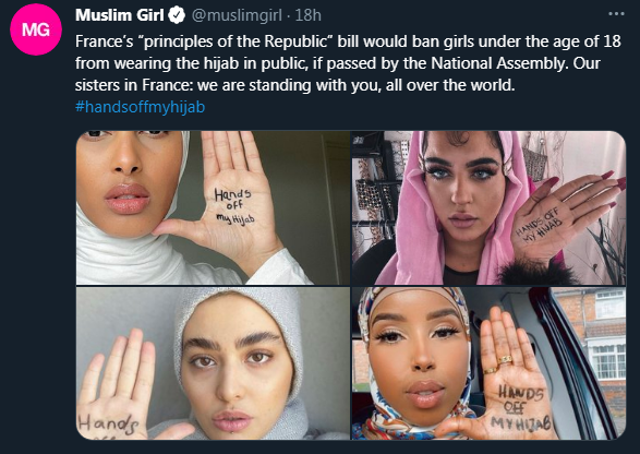 Акция в соцсетях Франции «#Руки прочь от моего хиджаба»