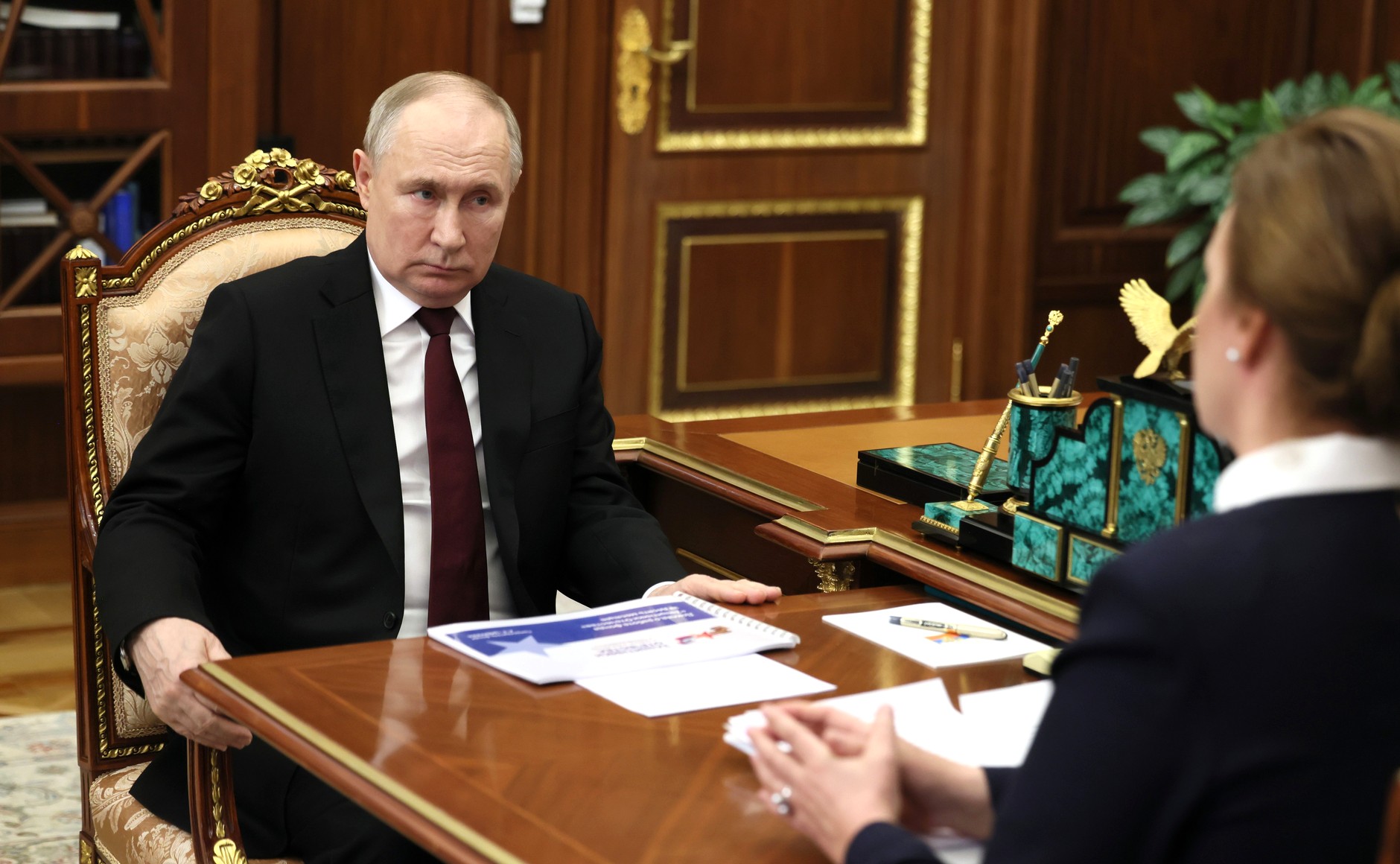 Встреча Владимира Путина с руководителем фонда «Защитники Отечества» Анной Цивилёвой