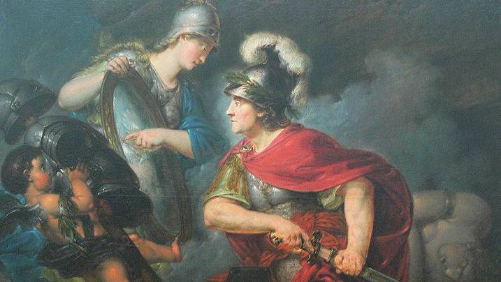 Афина вручает зеркальный щит Персею (Фридрих Великий в образе Персея (аллегория о Начале семилетней войны 1756). Кристиан Бернхардт Роде. 1789