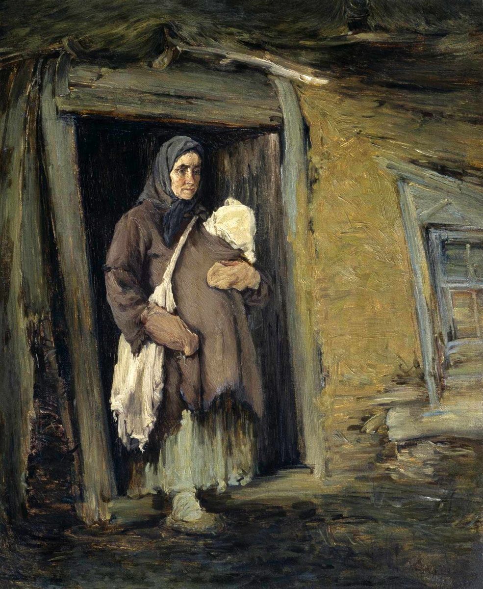 Иван Творожников. Крестьянка, выходящая из избы. 19 век