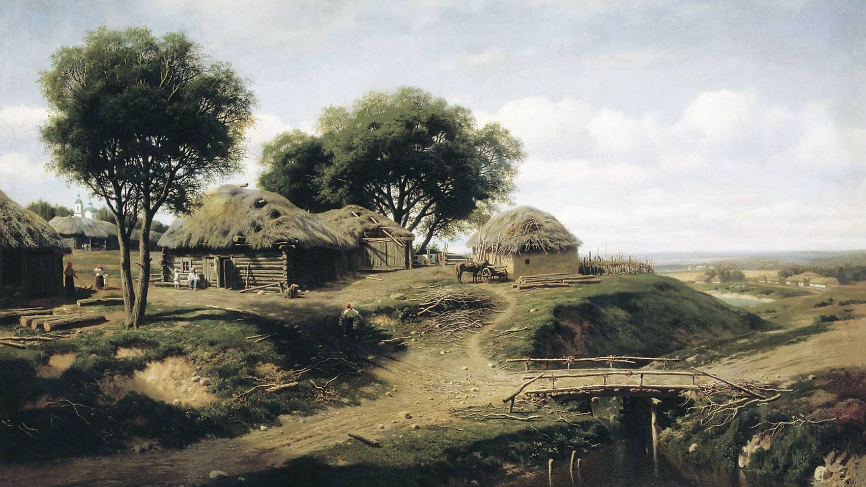 Клодт Михаил. Село в Орловской губернии (фрагмент). 1864 
