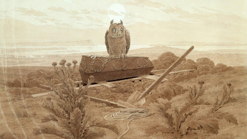Каспар Давид Фридрих. Пейзаж с гробом и совой. 1837