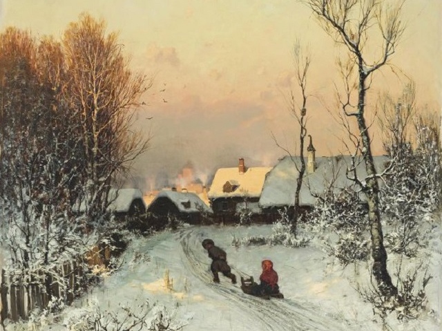 Юлий Клевер. Зимний пейзаж (фрагмент). 1877
