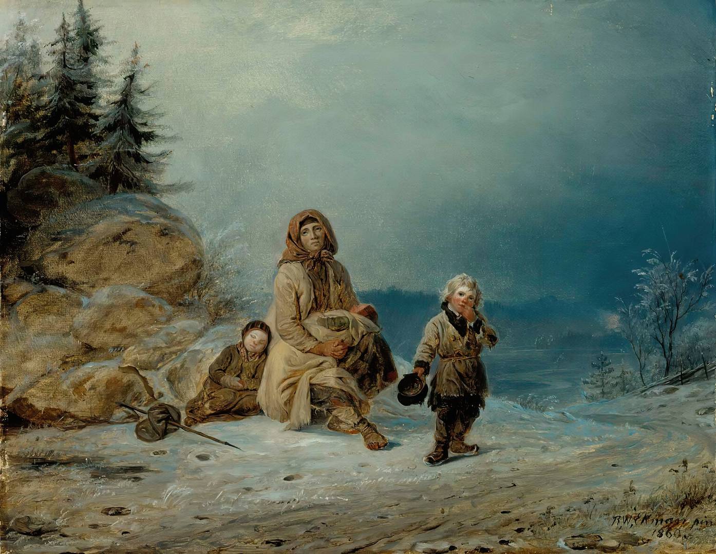 Роберт Вильгельм Экман. Семья нищих на дороге. 1860