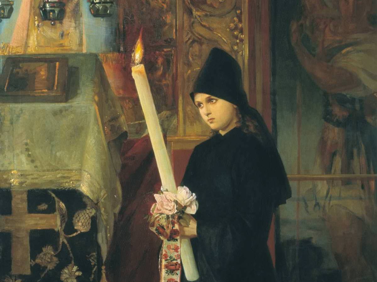 Николай Бруни. Свеченосица в монастыре (фрагмент). 1891
