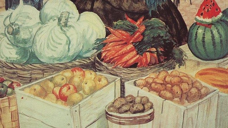 Борис Кустодиев. Торговка овощами. 1920 (фрагмент)