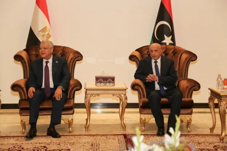 Спикер парламента Египта Ханафи Гебали (слева) спикер Палаты представителей Ливии Агила Салех (справа)