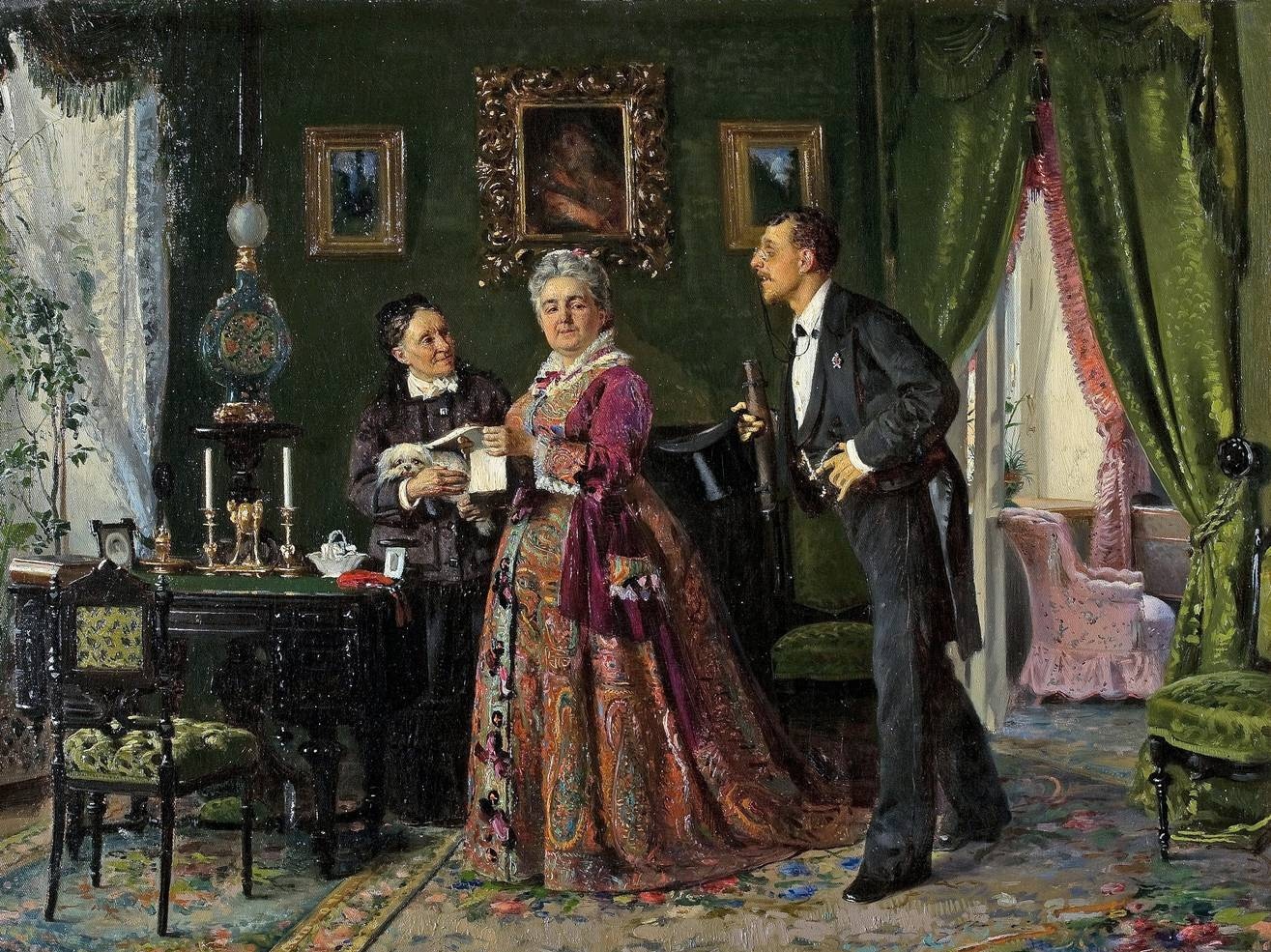 Владимир Маковский. Деловой визит (фрагмент). 1881