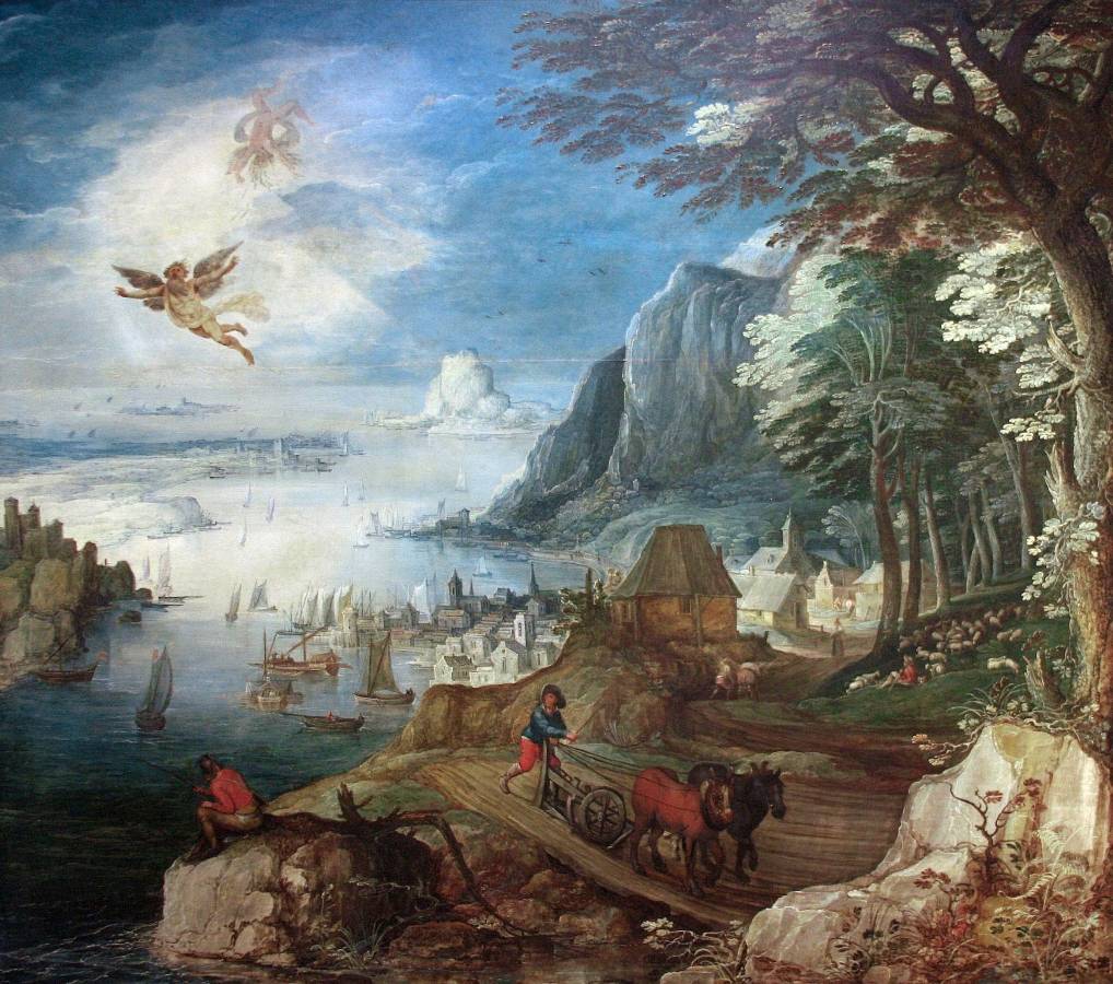 Йоос де Момпер. Пейзаж с падением Икара. XV–XVI века