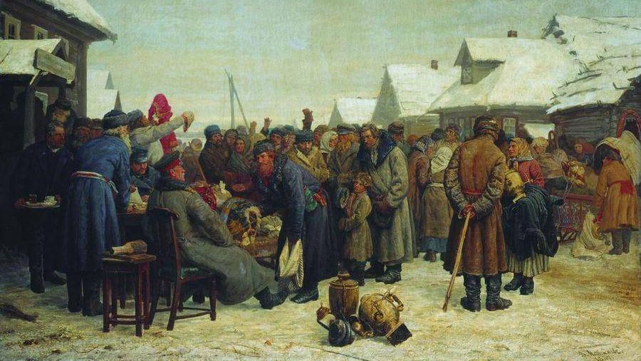 Василий Максимов. Аукцион за недоимки (Фрагмент). 1880-1881