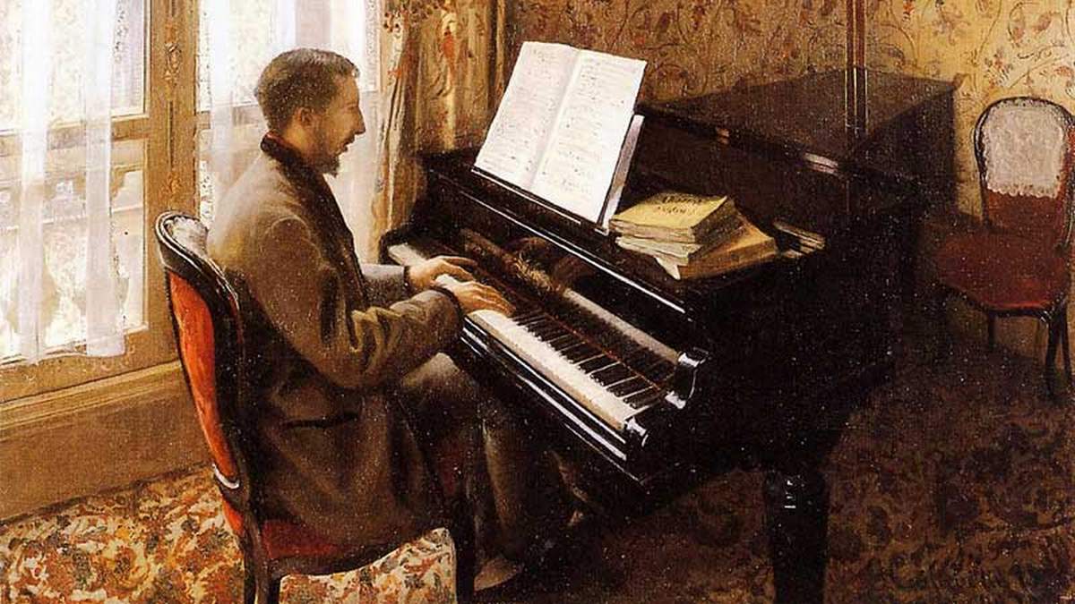 Гюстав Кайботт. Молодой человек играет на пианино. 1876