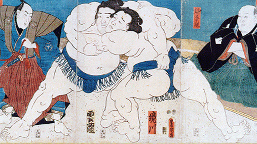 Утагава Кунисада. Борцы сумо. 1851 (фрагмент)