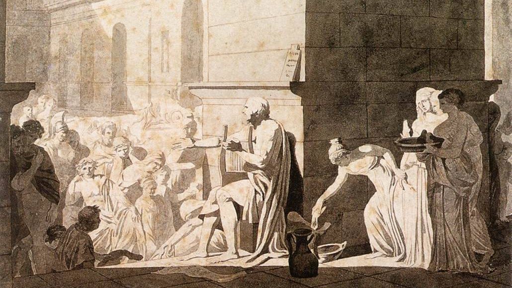 Жак-Луи Давид. Гомер читает стихи грекам. Фрагмент. 1794