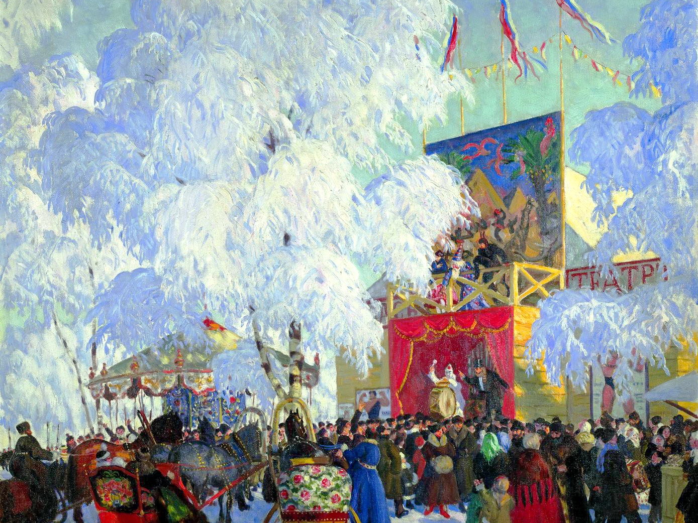 Борис Кустодиев. Балаганы (фрагмент). 1917
