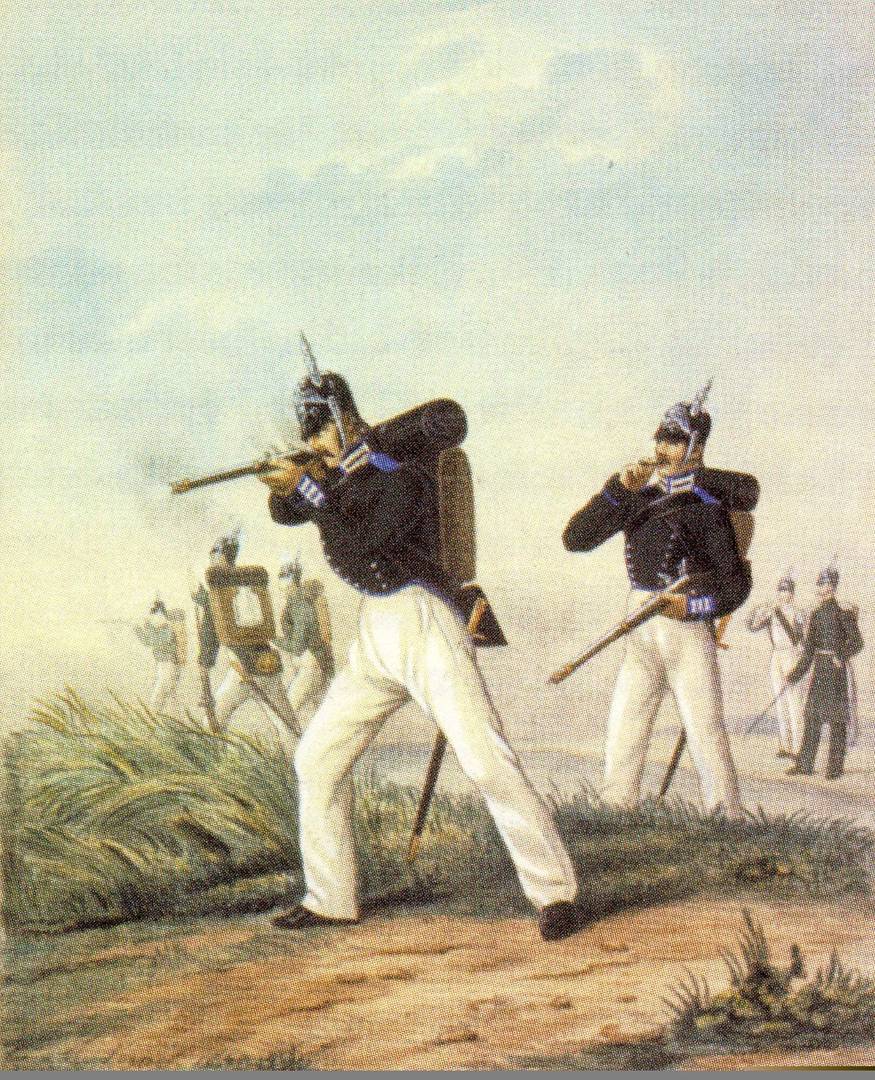 Пьер Верне. Солдаты и офицер Лейб-гвардии Финского стрелкового батальона, 1850-е годы.