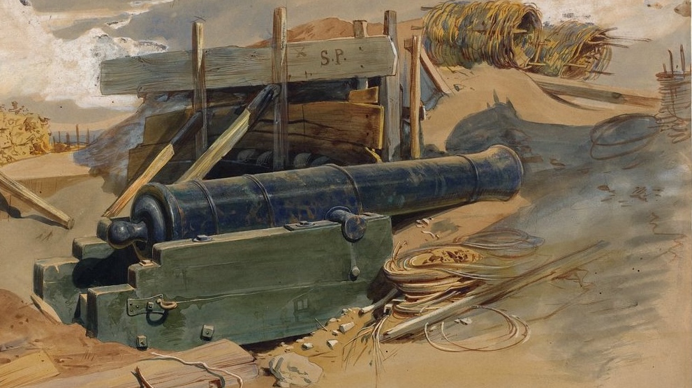 Карл Фридрих Генрих Вернер. Пушка у земляного вала (фрагмент). 1849