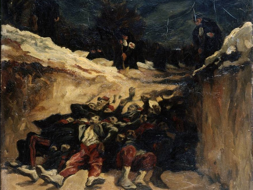 Огюст Андре Лансон. Мёртвые зуавы в окопе. Сцена войны 1870 года (фрагмент). 1870