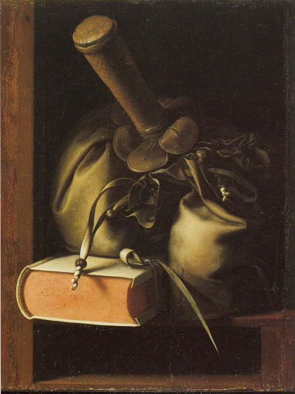 Геррит Доу. Мешок с деньгами и книга на полке. 1647
