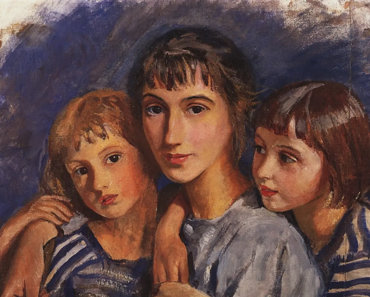 Зинаида Серебрякова. Автопортрет с дочерьми (фрагмент). 1921