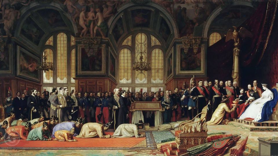 Жан-Леон Жером. Прием сиамских послов императором Наполеоном III (1808-73) во Дворце Фонтенбло, 27 июня 1861 года